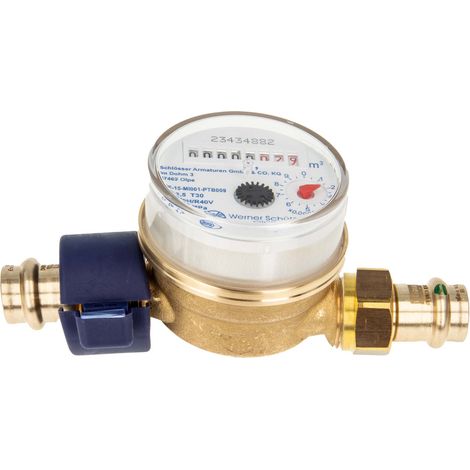 Einstrahlzähler ETK Kombi-Set (Kaltwasser) bis 30 Grad Länge 80 mm, inkl. Verschraubung mit Pressanschluss 15 mm, Plombierschelle (1/5)
