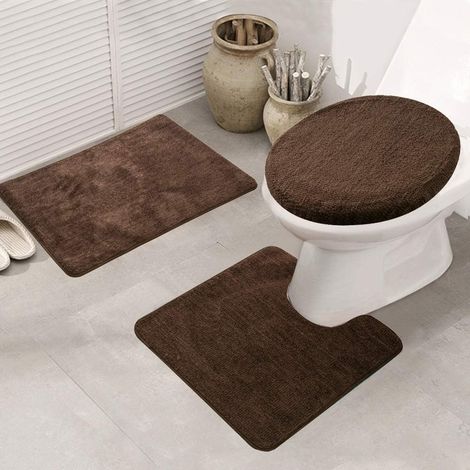 Lot de 3 tapis de bain et tapis de WC antidérapants à séchage rapide pour salle de bain et cuisine - Doux et confortable - Absorbant - Envers antidérapant élégant - Café (1/5)