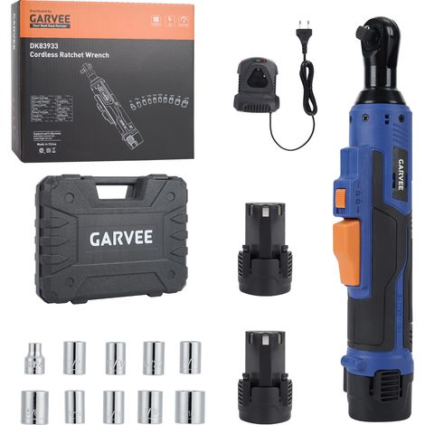 Kit de clé à cliquet électrique 3/8" alimenté par batterie 12 V Max – Couple élevé de 45 Nm, vitesse réglable de 0 à 300 tr/min, éclairage LED, 2 batteries de 2,0 Ah et chargeur rapide, 10 douilles M (1/5)