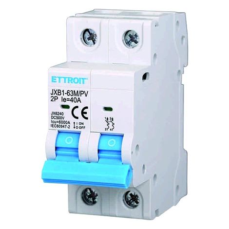 Interruttore Magnetotermico Fotovoltaico 2P DC 500V 40A 6kA Occupa 2 Moduli DIN Ettroit JX6240