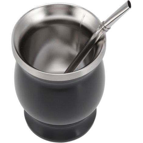 Natürliches Kalebassen-Teeset mit 230 ml Fassungsvermögen, traditioneller schwarzer doppelwandiger Wasserbecher, ideal für Tee und Kaffee. (1/5)
