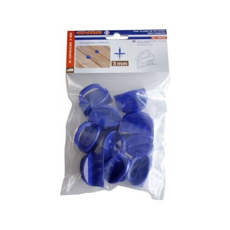 Edma – Sachet de 10 espaceurs 3mm bleu – Poignée ergonomique pour retrait facile – Précision pour pose terrasse bois – Visibilité optimale