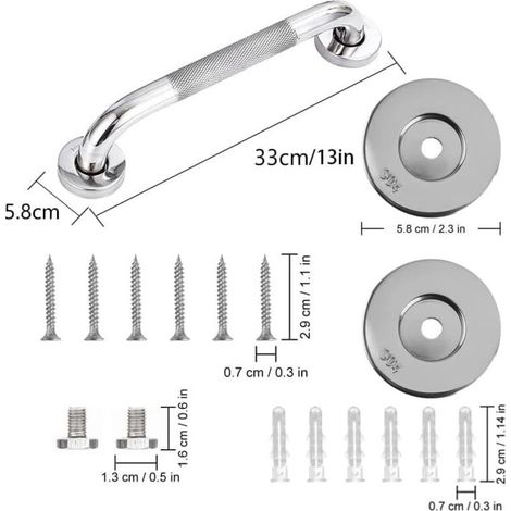 Lot de 2 barres d'appui de salle de bain en acier inoxydable 304 avec poignée antidérapante,pour baignoire,toilettes, salle de bain, rampe d'escalier (1/3)