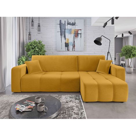 Ecksofa mit Schlaffunktion Sofa DAGNY in Stoff Kronos Senfgelb Ottomane Rechts