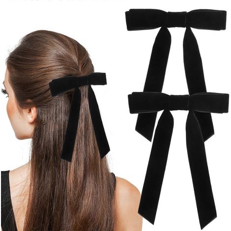 Lot de 2 nœuds pour cheveux en ruban de velours, fins et petits, pour femmes - Accessoires pour cheveux (1/4)