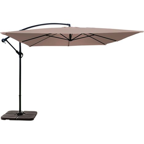 Parasol déporté 3x3m et 4 dalles à remplir acier taupe