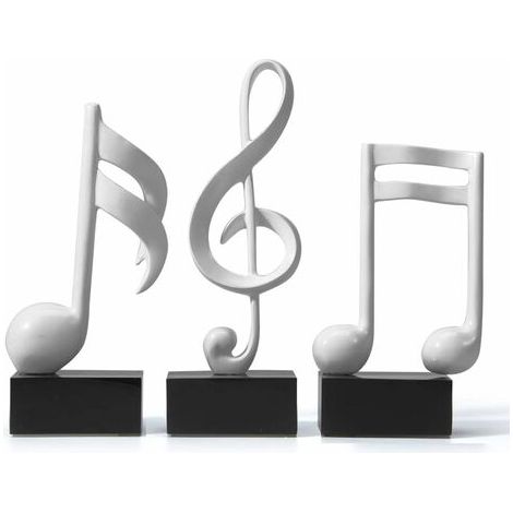 3pcs Décor Figurine Note de Musique Sculpture Statue Modern Music Art pour Noël Piano Anniversaire Cadeau Résine Blanc (1/5)