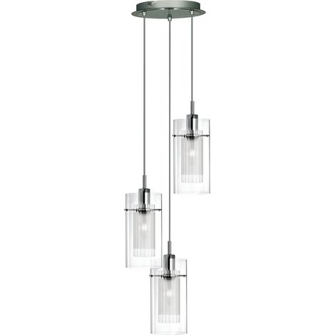 Lampadario Contemporaneo Duo 1 Acciaio Argento Vetro Cromo 3 Luci E14 (1/5)