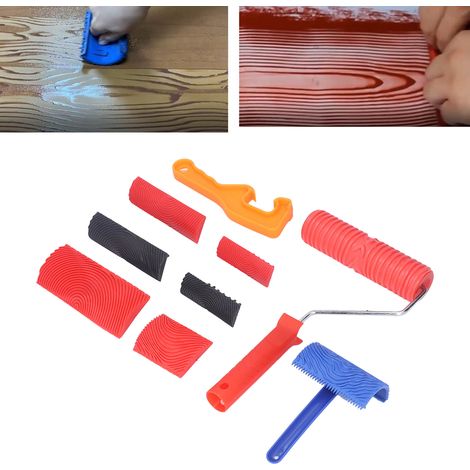 Ensemble d'outils pour peinture à effet bois : rouleaux à peinture à effet bois, rouleau à texture pour la réalisation de meubles à effet bois, la peinture murale, la décoration intérieure, ouvre-bout (1/5)