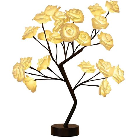 Veilleuse USB en forme de rose, décoration de bureau à LED avec lueur douce pour chambre à coucher, table de chevet, idée cadeau romantique (rouge) (jaune) (1/5)
