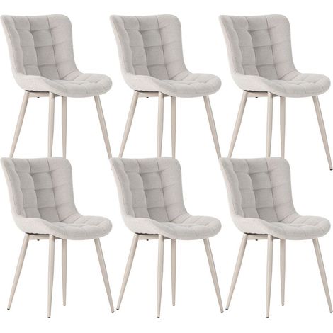 Lot de 6 chaises en tissu maille avec surpiqûres beige pieds métal crème - RIBEL (1/5)
