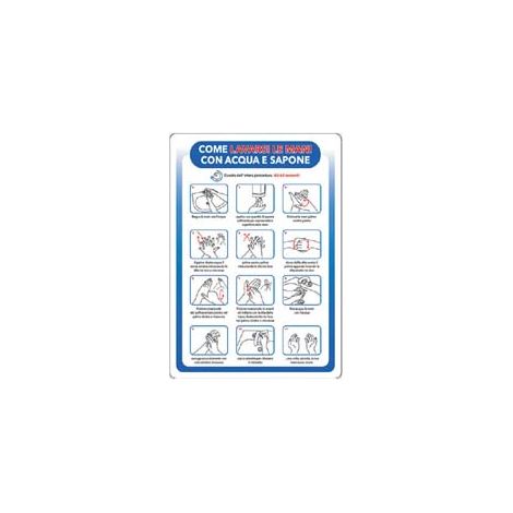 CARTELLO COME LAVARSI LE MANI- - cm.35x50h. in plastica - 10 pezzi