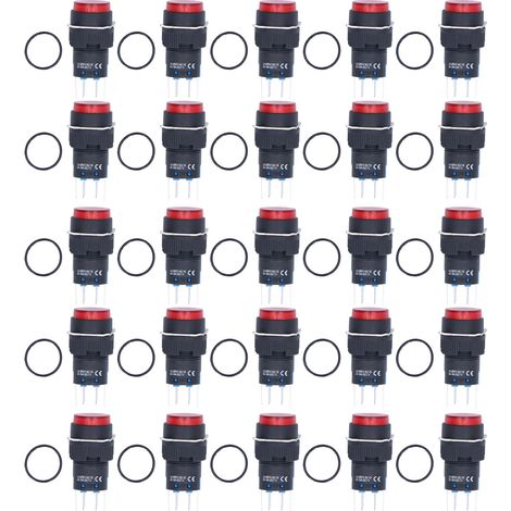 25 pièces interrupteur poussoir momentané auto-verrouillant 8 broches rond lumineux 24V BEMLA1622DSY 16mm rouge (1/5)