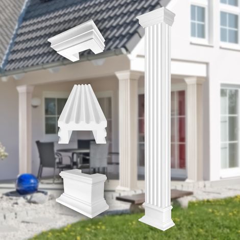 Säulen und Halbsäulen eckig voll kanneliert in 3 Größen, Fassadenstuck modern außen, Prestige Decor: Komplettset 2, Größe S - halbiert