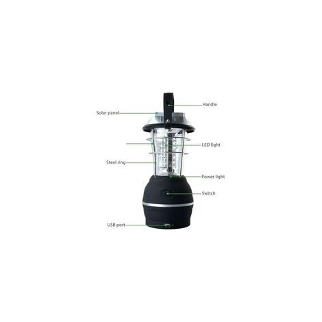 Lanterne solaire LED ultra lumineuse, 2 modes, 5 charges, dynamo manivelle, noir – (1/5)