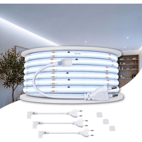 Tira LED COB 220V 520 Chips/m Corte 10mm 14W/m IP67 50M/Rollo 6000K Adhesivo 3M (1/5)
