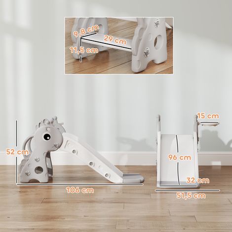 3-in-1 Rutsche für Kinder, Giraffenform, Basketballkorb, Ball, Grau (1/5)