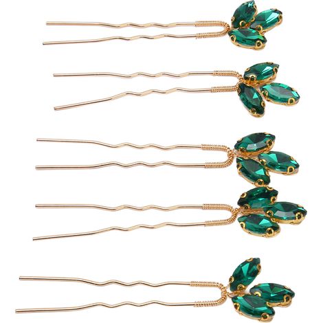 Barrette à Cheveux Cristal Vert Élégante pour Mariage Cérémonie 5 Pièces (1/5)