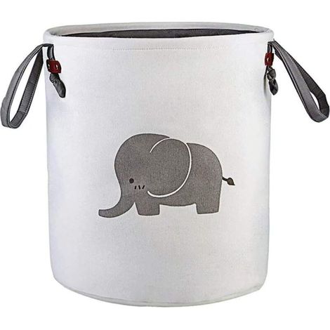 Panier rangement pliable coton gris – Éléphant, jouets, bébé, déco