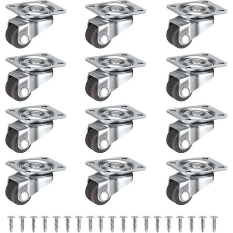 12 petites roues pivotantes silencieuses à 360° avec vis pour meubles, tables et armoires, chariot marron. (1/3)