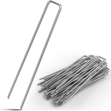 Piquets de sol - Lot de 50 - acier galvanisé, Tête plate Piquets fixation en U - Sardines Piquets de sol Tente Jardin (1/5)
