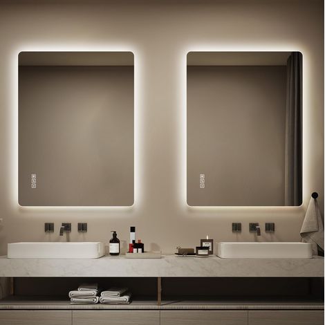 LED Badspiegel 60x80cm Rahmenlos, Hinterleuchtet mit Anti-Beschlag, Dimmbar, 3 Lichtfarben, Memory Funktion, Horizontal & Vertikal montierbar (1/5)