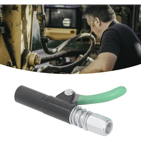 Hochdruck-Fettpresse mit Einhebelmischer, selbstverriegelnder und auslaufsicherer Düse sowie automatischer Verriegelung. (1/5)