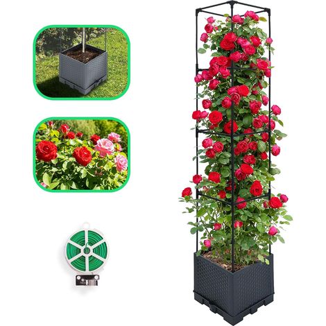 142cm Adjustable Raised Garden Planter with Trellis, Grow Box for Vegetables and Climbing Flowers, Metal and Plastic Frame for Balcony and Garden (1/5)