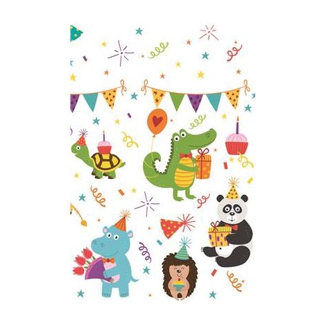 Tovaglia di carta con motivo ANIMALI per feste di compleanno, 120x180 cm (1/3)
