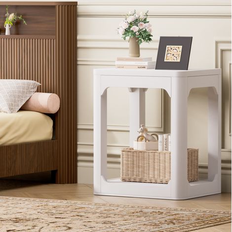 Juego de 2 mesas auxiliares de DMF Blanco 50x40x60 cm con almacenaje FloraGrace (1/5)