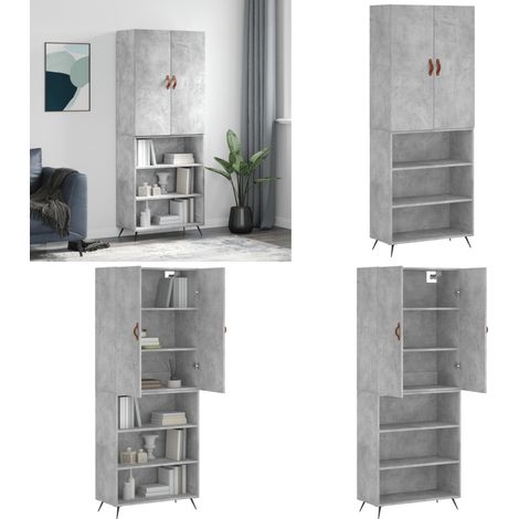 Buffet haut Gris béton 69,5x34x180 cm Bois d'ingénierie - Buffet Design Moderne - Meuble Rangement Gris - Armoire Haute - Buffet Bascule Sécurité - Meuble Salon - Home & Living (1/5)