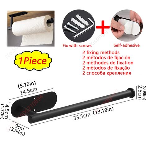(1 support long noir) Porte-papier essuie-tout, porte-papier toilette, distributeur de mouchoirs adhésif, accessoires de rangement pour salle de bain (1/5)