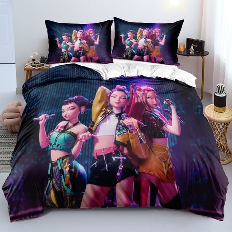 (FY) Parure de lit 3 pièces à thème anime Housse de couette et 2 taies d'oreiller 140x210cm (1/5)