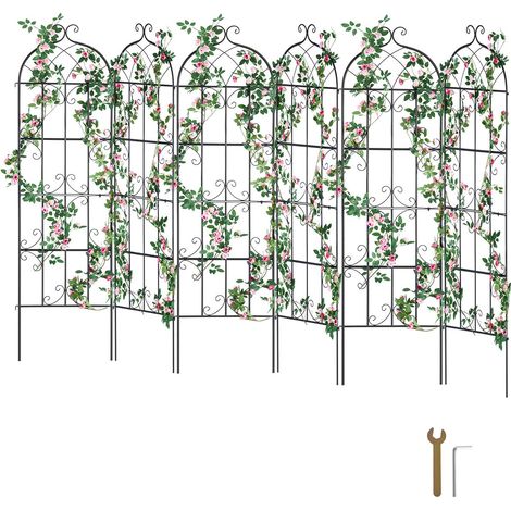 Treillis jardin pour plantes grimpantes, 51 x 180 cm, treillis fleurs de jardin en métal antirouille, treillis de rosiers grimpants extérieur, support de concombres, pour cours, pelouses, 6 pcs (1/5)