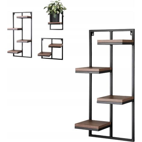 Soporte colgante para plantas de metal y madera oscura estilo loft con lente negra, 38,5 x 20 x 79,5 cm. (1/5)