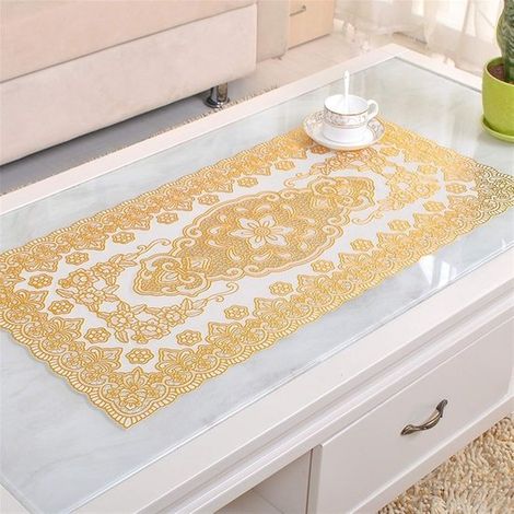 Mantel de encaje hecho a mano，de PVC color dorado，plástico suave，impermeable，color dorado. Dimensiones: 40 x 84 cm (diámetro 40 x 84 cm) (1/4)