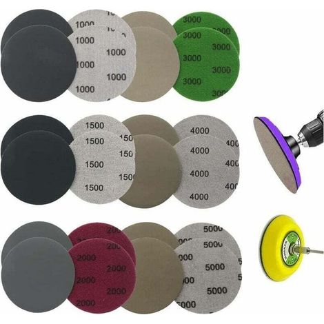 Lot de 24 Disques de Ponçage, Rond Papier de Verre, 75mm Disques Abrasifs AutoAgrippants, Disques Abrasif de Ponçage Humide et Sec 1000/1500/2000/3000/4000/5000 pour Le Flocage, Papier Abrasif (1/4)