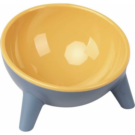 Gamelle Chat Surélevée et Inclinée Gamelle Base Triangle Anti-Renversement Bol de Nourriture Mignon Gamelle de Protection Colonne Cervicale pour Chat Chien(Jaune) (1/5)