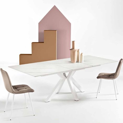 Tavolo in pietra allungabile a 240 cm effetto marmo Bianco HERO (1/3)