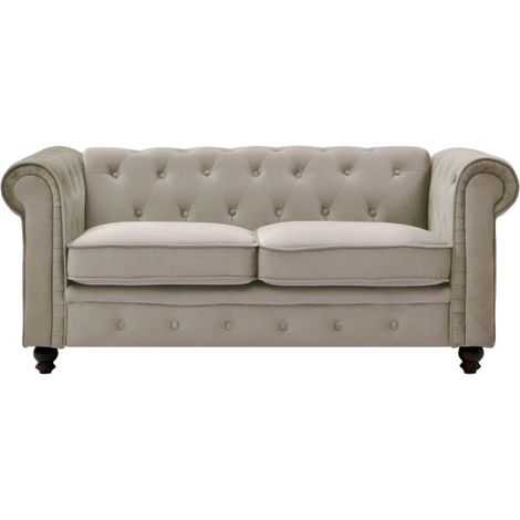 Paris Prix – Canapé Chesterfield 2 places en velours taupe 157cm – Design anglais classique – Revêtement doux et résistant – Confort optimal