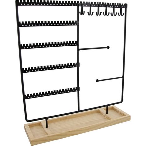 Porte‑bijoux présentoir – Bois et métal – 35x30x9,5 cm – Noir – Élégant