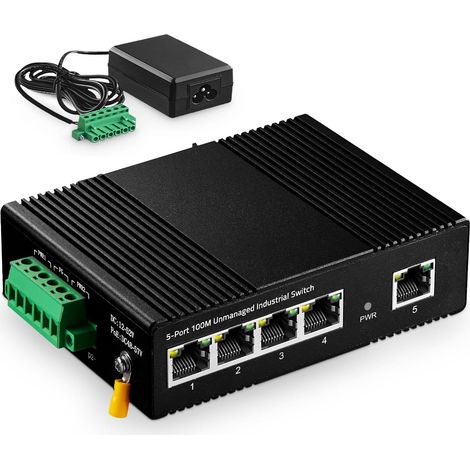 Switch Ethernet Industriel 5 Ports sur Rail DIN, 4 Ports et 1 Liaison Montante 10/100 Mbps, Montage Mural sans Ventilateur, avec Une Alimentation (1/5)