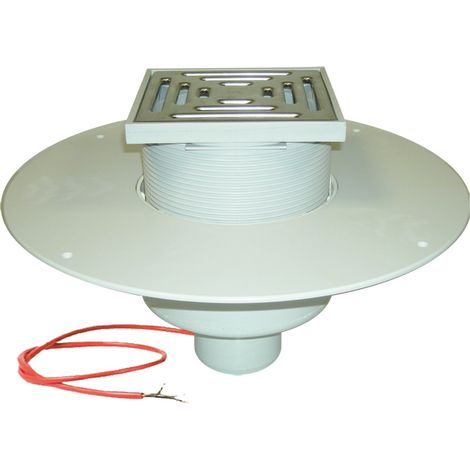Terrassenablauf DN75, PVC-Kragen, Gitter/Gitterhalter 148x148mm/137x137mm, Heizgerät (10-30W/230V)
