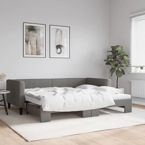 Lit de jour avec lit gigogne 100 x 190 cm en tissu gris foncé - PANGIVO (1/5)
