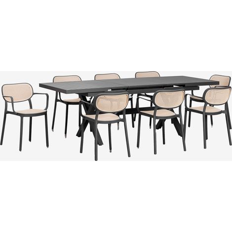 Set da tavolo rettangolare 180-240x90 cm allungabile in alluminio Karena e 8 sedie da giardino impilabili con braccioli Omara SKLUM             (1/5)