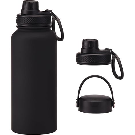 Gourde isotherme – grande gourde en acier inoxydable – 1 litre, idéale pour le sport et les voyages – étanche et à isolation thermique – avec 2 bouchons – parfaite pour la salle de sport et la randonn (1/5)