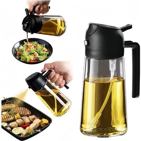 Dispenser d'olio, flacone spray per olio da barbecue, dispenser e spruzzatore 2 in 1, spruzzatore d'olio (1 pezzo, nero) (1/5)
