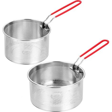 Paquete de dos cestas para patatas fritas con asas desmontables, para escurrir y freír, también sirven como cestas para pasta, coladores de cocina y coladores de fideos (16 cm, 18 cm). (1/5)