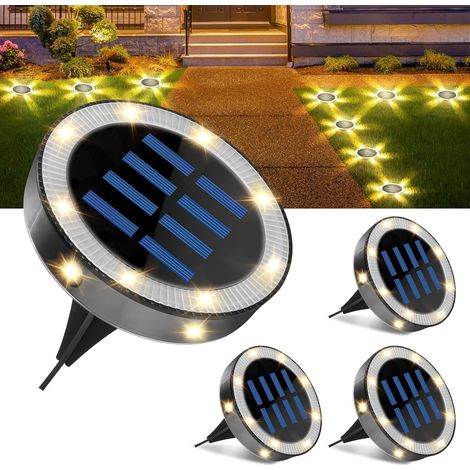 Lot de 4pcs  6LED Lampe Solaire Extérieur, Luminaire Jardin Au Sol Eclairage, Etanche IP44 Lampe Solaire Spot Encastrable Pour Chemin Terrasse Cour Souterraine[Classe énergétique A+++] (1/5)