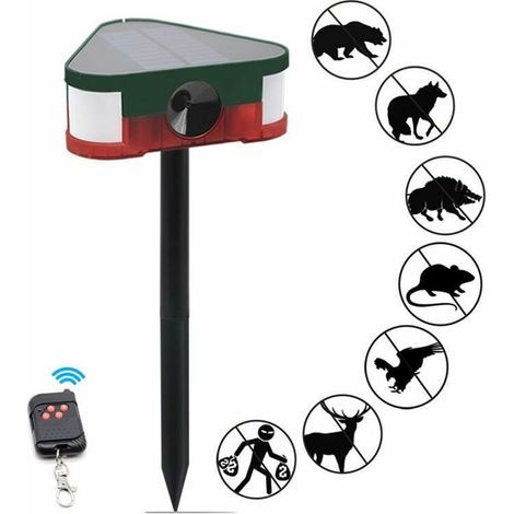 Dissuasore per topi ad energia solare, dissuasore per animali a ultrasuoni, respinge cinghiali e topi, telecomando con luce lampeggiante, indicatore di allarme (1/5)